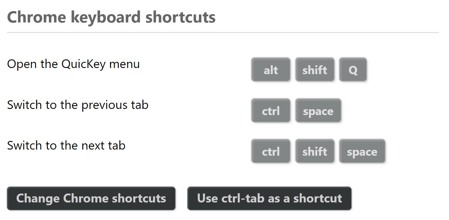 google chrome button shortcuts